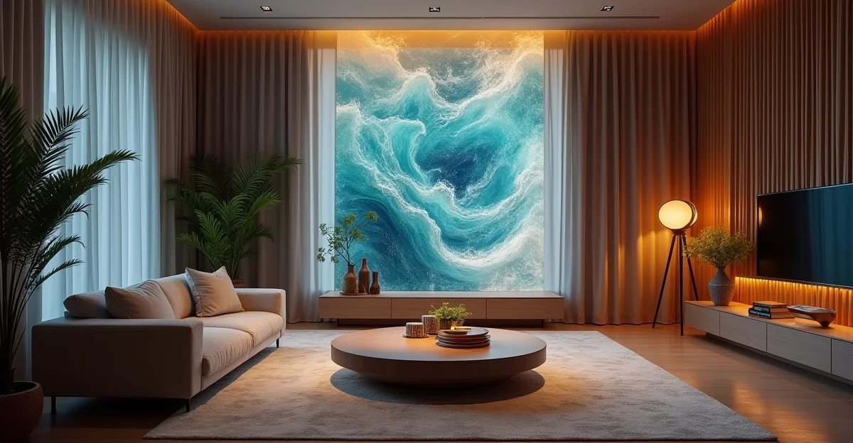 Fotografía de alta resolución que muestra un vitral artístico instalado en una vivienda de lujo, iluminado por luz natural