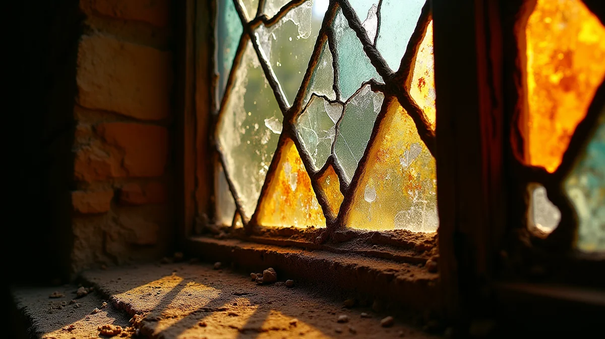 Imagen de un vitral dañado antes de la restauración